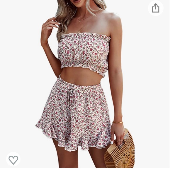 Two Piece Floral Strapless Crop Set - Picture 1 of 4